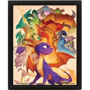 641spy001-3d-lenticular-frame-poster-pyramid-spyro-character-collage-purple-orange-25-5x20-5x4-5-cm